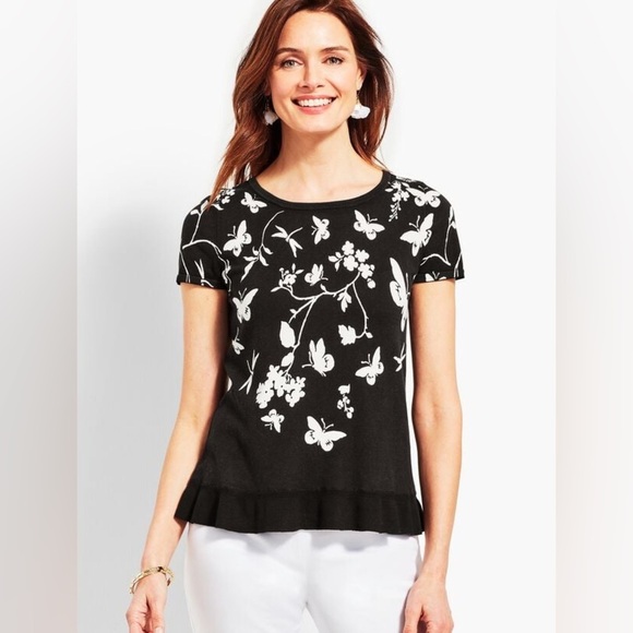 Talbots 3X Petite Black Butterfly Peplum Sweater - Picture 2 of 8
